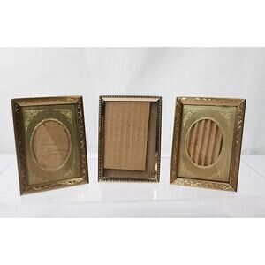 Intercraft 3 Mini Brass Photo Frames Gold Foil Matting Scroll 2.5" x 3.5" Easel